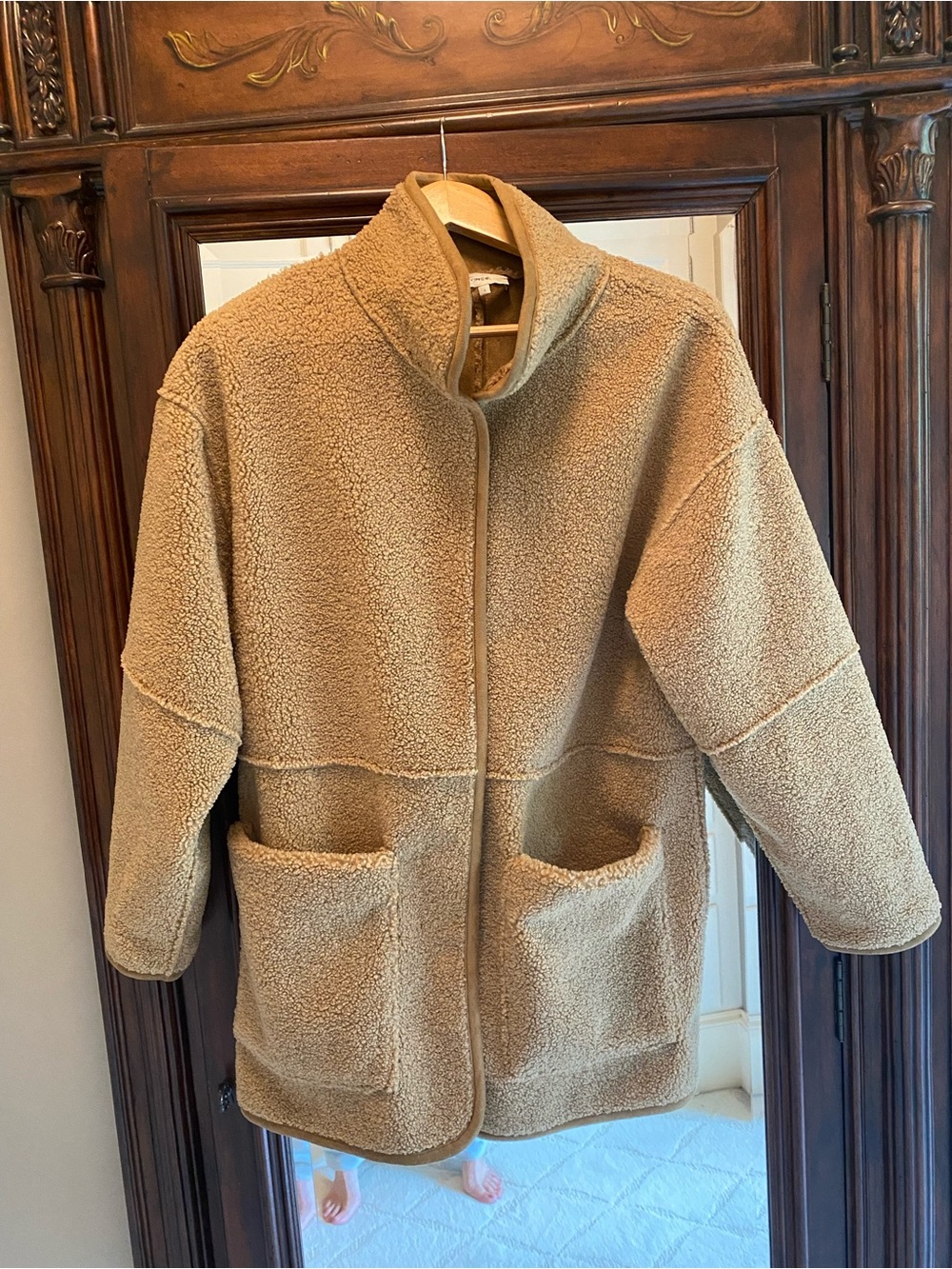 Vince - Faux Fur Camel Sherpa Coat, Size Small